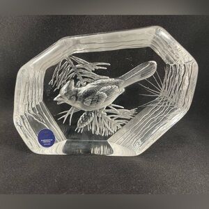 Dartington Crystal Cardinal Bird Paperweight Signed By Artist